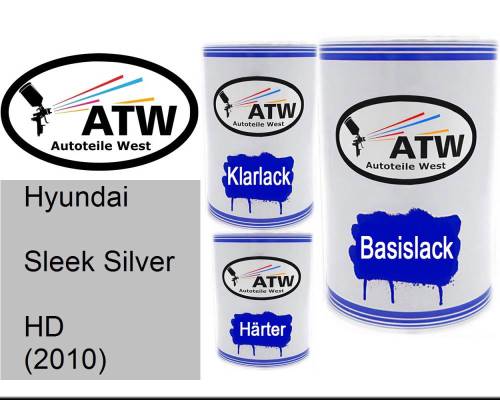 Hyundai, Sleek Silver, HD (2010): 500ml Lackdose + 500ml Klarlack + 250ml Härter - Set, von ATW Autoteile West.